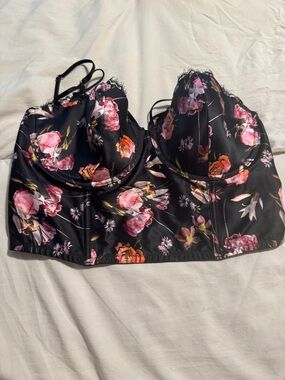 Victoria's Secret Black Longline Bustier with Pink Floral